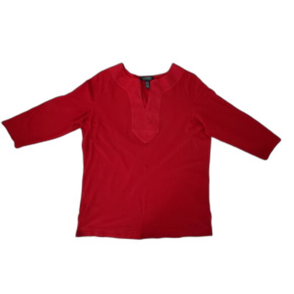Ralph Lauren Plus Size 1X Red 100% Cotton V-Neck 3/4 Sleeve Tunic Top Comfy Cozy - Picture 4 of 10